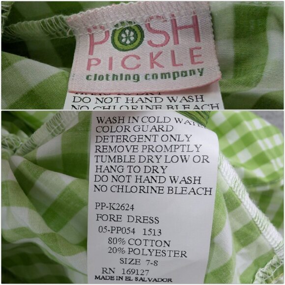 Posh Pickle Fore Midi Dress Girls Green White Gingham Sleeveless Tiered Size 7-8 - Picture 5 of 9